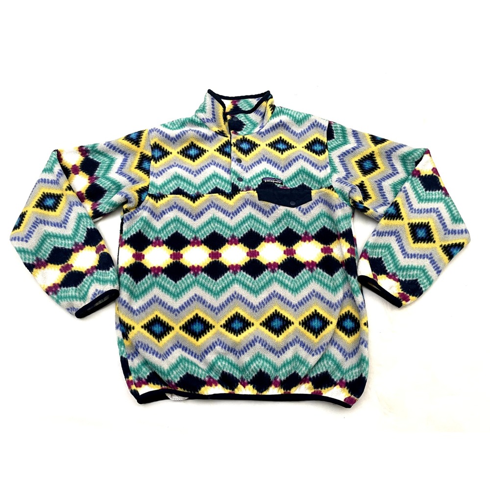 Patagonia Timber Twist Aztec Synchilla Snap T Fleece Pullover Womens Medium READ